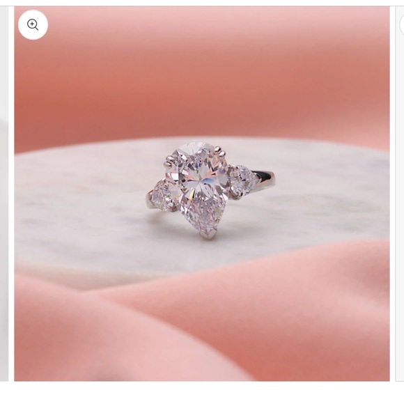 3-Stone Pear CZ Statement Engagement Wedding Ring in Sterling Silver - Picture 8 of 9